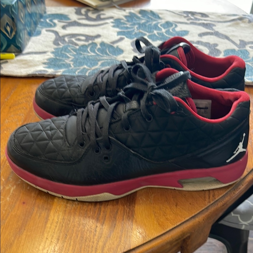 Jordan Black and Red Basketball Sneakers with Textured Upper